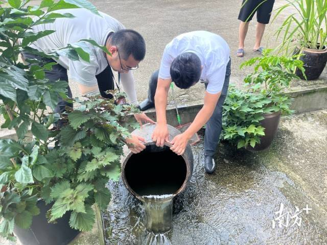 佛山禅城积极动员家家户户翻盆倒罐、清除积水。  禅城石湾镇街道供图