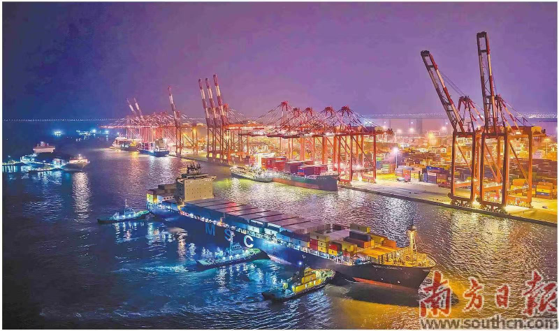 12月6日凌晨,地中海航运南美航线Alpaca特快航线首航船顺利靠抵广州港南沙三期码头。广州港集团供图