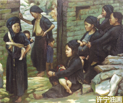 哈尼族妇女许宁油画血洒黄花岗骑手 许宁油画西藏民居许宁 风景许宁
